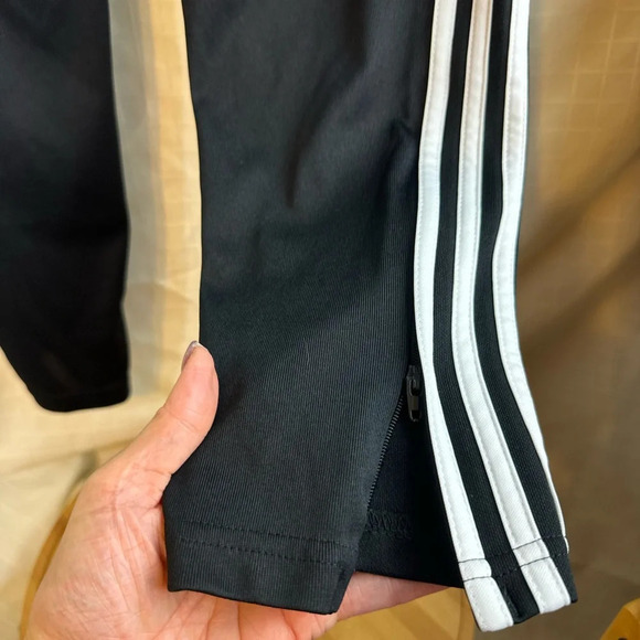 Adidas Women's Medium 3 Stripe Track Slim Soccer Pants - Black White Slit Ankle - Picture 4 of 4